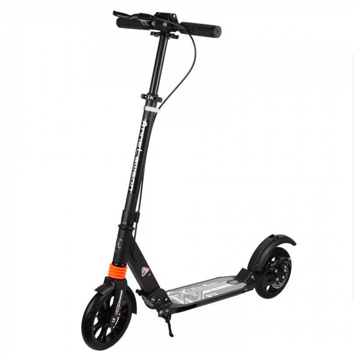 Trotineta aluminiu, cu suspensii, pentru copii si adulti, maxim 100 kg, TR01 negru