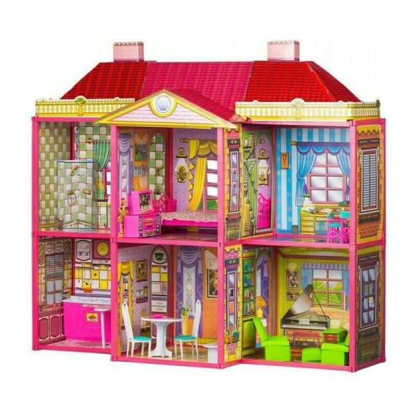 Ecotoys - Casuta de papusi HC33423 Cu 128 de elemente din Lemn