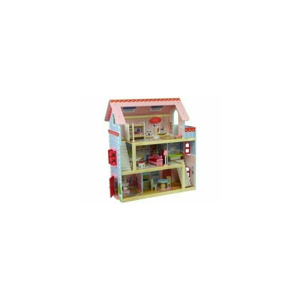 Leantoys - Casuta de papusi din lemn, cu doua etaje, balcon si mobilier, , 9478