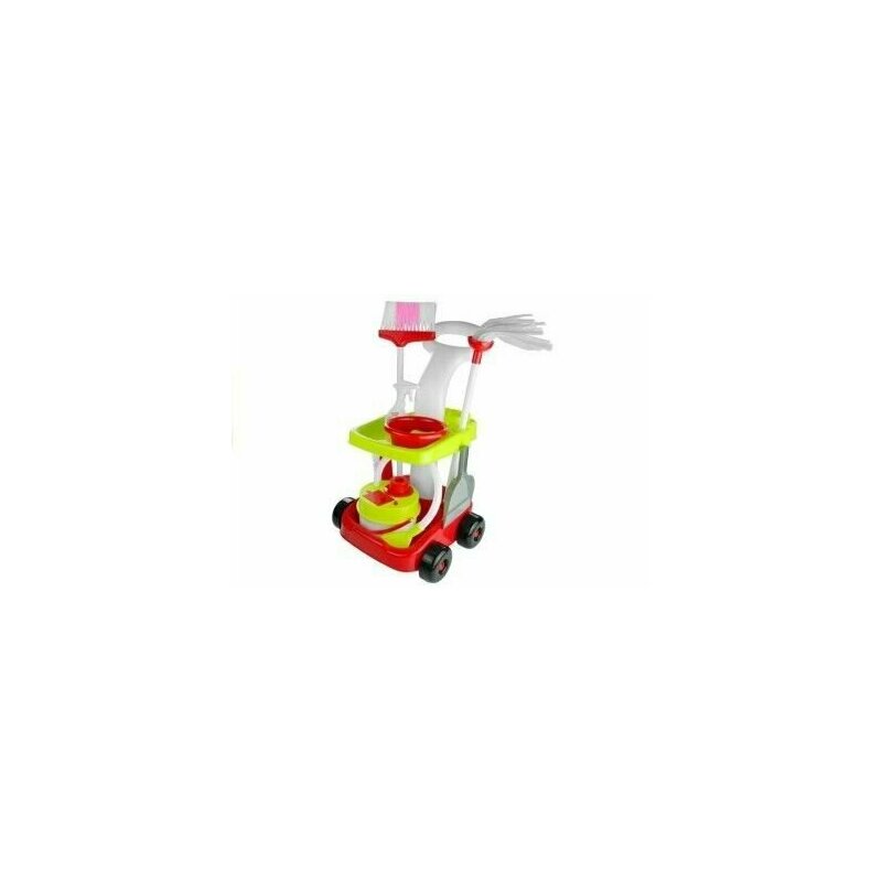 Leantoys - Set carucior de curatenie pentru copii, Cleaning Trolley, cu 8 Accesorii de jucarie, Multicolor, , 3560