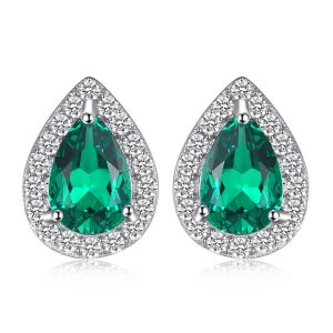 Cercei de argint Elegant Drop Emerald