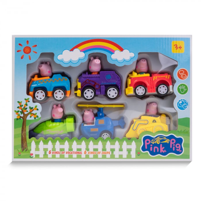 Set de Joaca 6 Figurine Peppa Pig in Masinute