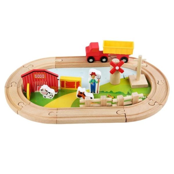 Set Trenulet Educational cu Cale Ferata din Lemn - Ferma