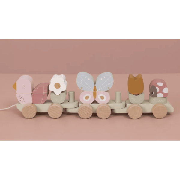 Trenulet din lemn pentru stivuire - Flowers & Butterflies - Little Dutch