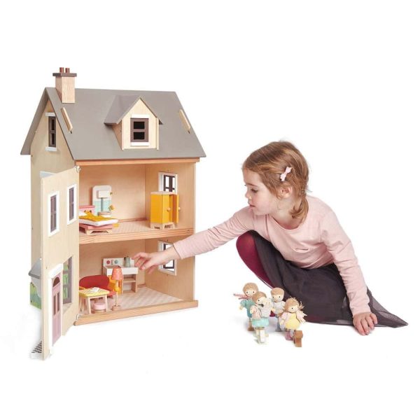 Casuta urbana de papusi, din lemn premium Foxtail Villa - include 12 componente de mobila, din lemn premium - Tender Leaf Toys
