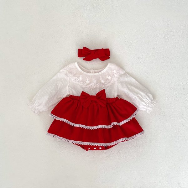 Rochita Fetita Rosie Cu Dantela Alba - 0-3 luni