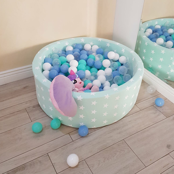 Meowbaby - Piscina rotunda cu 200 mingi pentru copii - Mint with Stars
