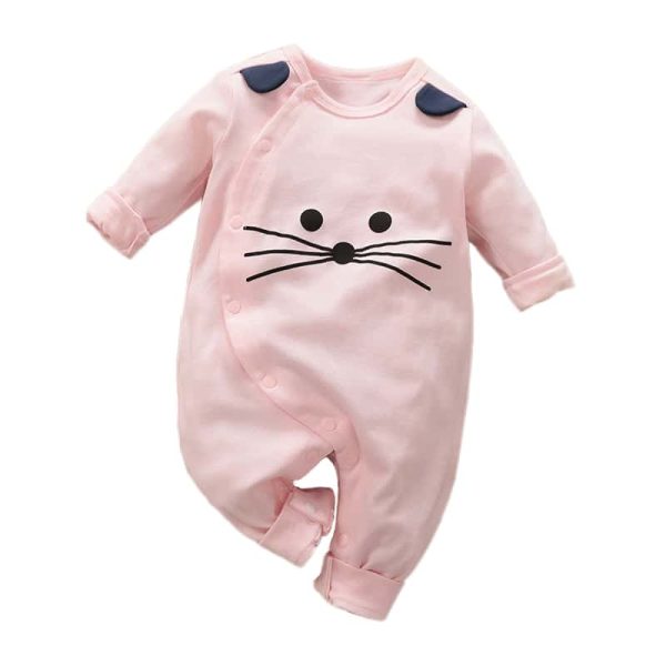 Salopeta Copii Bumbac Roz Meow - 9-12 luni