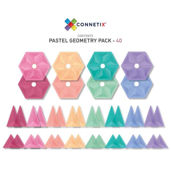 Set de constructie magnetic, piese geometrice, Connetix Magnetic Tiles, Pastel Geometry Pack 40 piese