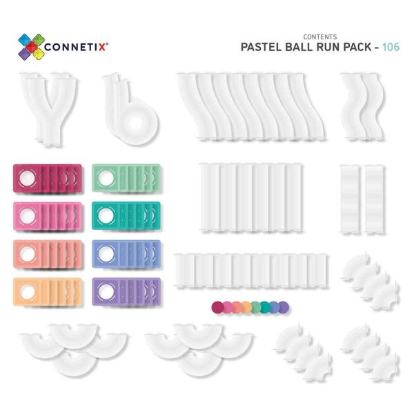 Set de constructie magnetic cu circuite cu bile, Connetix Magnetic Tiles, Pastel Ball Run 106 piese