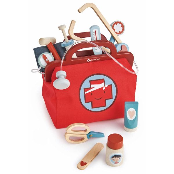 Geanta medic rosie - 16 instrumente medicale, din lemn premium - Tender Leaf Toys