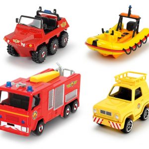 Pompierul Sam Set 4 Vehicule Metal cu Barca 1:64