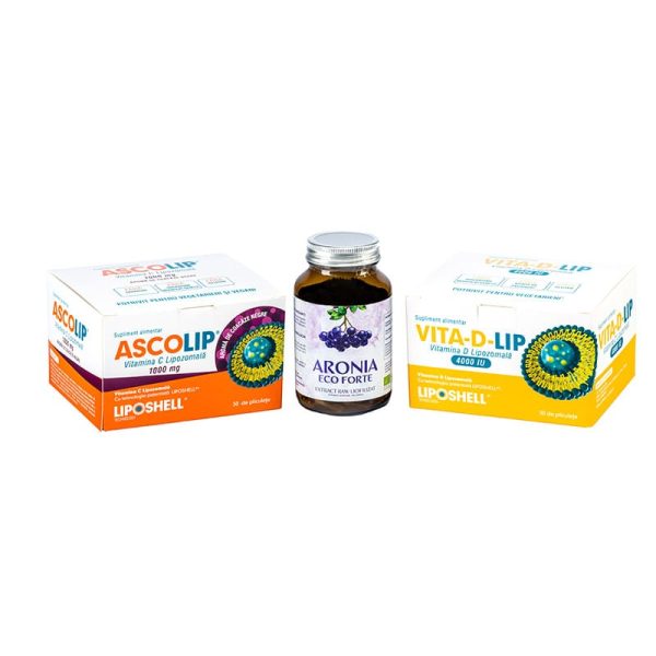 Pachet promotional pentru imunitate : Vitamina C 1000mg+ Vitamina D 4000mg + Aronia Forte 120 Cps