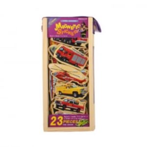 Stickere magnetice Masini de pompier, lemn, 23 piese