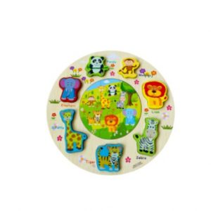 04-808-3834.jpg Puzzle rotund 3D incastru din lemn, animale