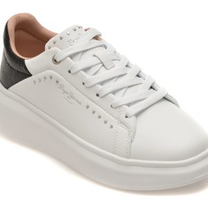 Pantofi sport PEPE JEANS albi, LS00022, din piele naturala