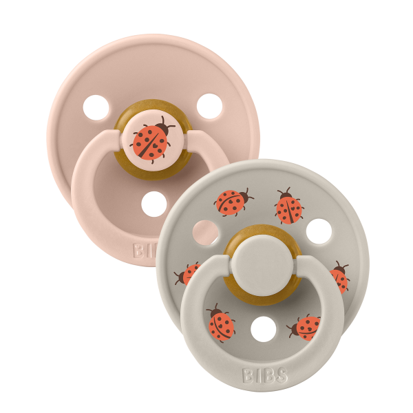 Set 2 suzete BIBS Colour Studio Collection Ladybug Latex, tetina rotunda, 0 luni+-Blush Mix