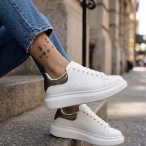 Adidasi dama casual albi cu maro 111  N5-4