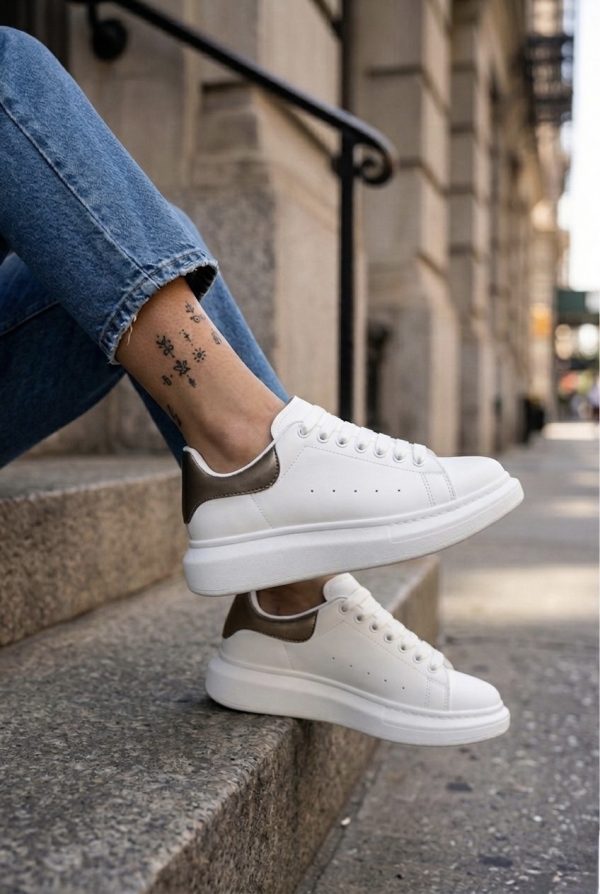Adidasi dama casual albi cu maro 111  N5-4
