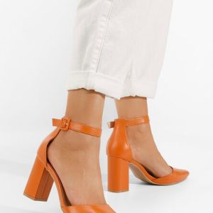 Pantofi cu toc gros Daphne portocalii