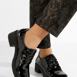 Pantofi cu toc si siret Roanne V2 negri