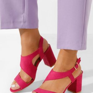 Sandale elegante cu toc gros Floresta fucsia