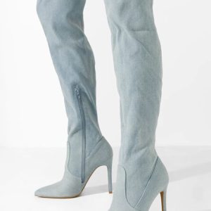 Cizme lungi cu toc subtire Omaria denim