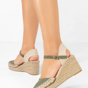 Sandale cu platforma tip espadrile Merle verzi