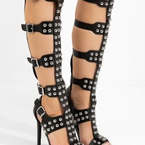 Sandale cu toc subtire Clinita negre