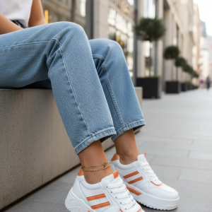 Adidasi dama casual albi cu orange 2301 N8-3