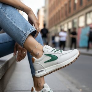 Adidasi dama casual  albi cu verde 266 t14-1