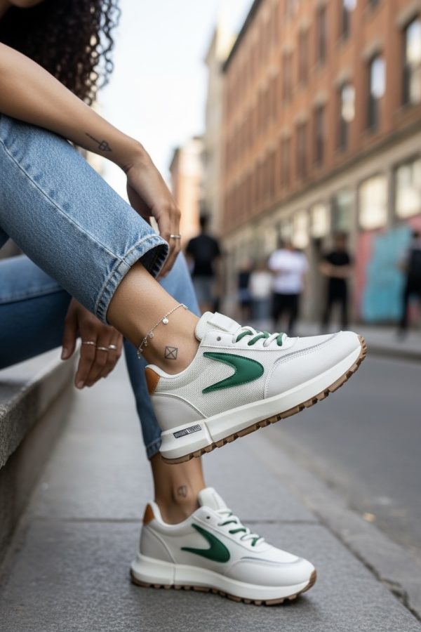 Adidasi dama casual  albi cu verde 266 t14-1