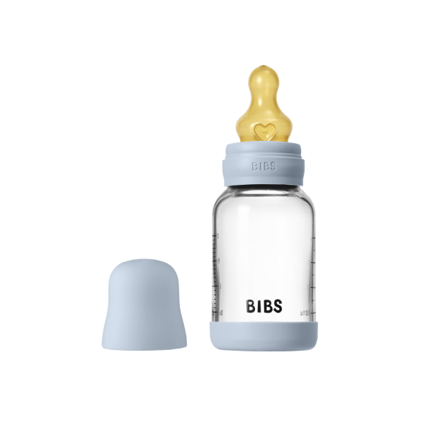 345.png Set complet biberon BIBS din sticla anticolici cu tetina din latex, flux lent, 120 ml, Baby Blue