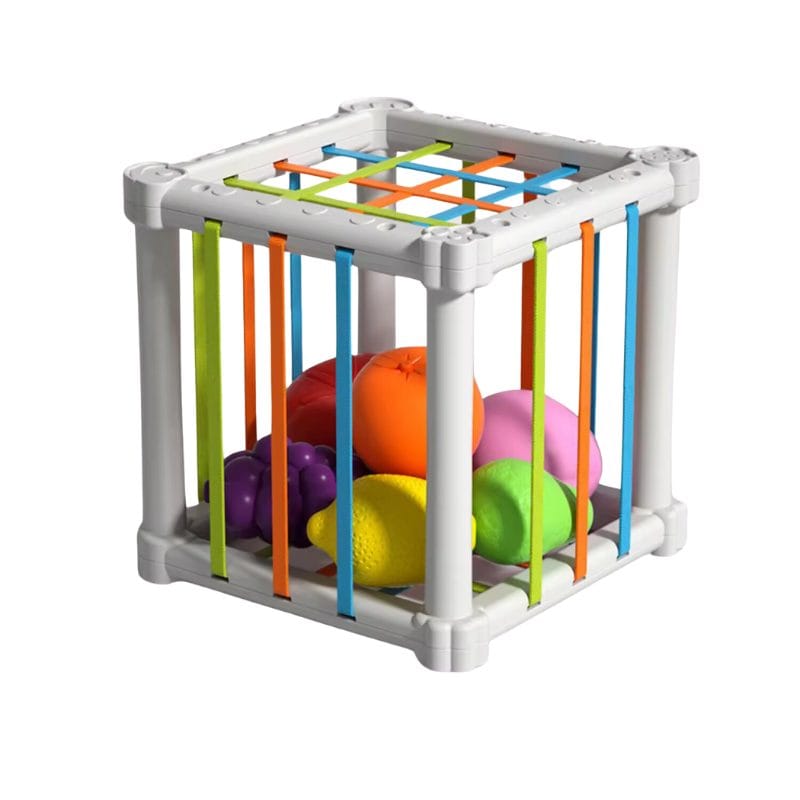Jucarie Educativa pentru Bebelusi, Cub Elastic cu Fructe, 6 Forme din Plastic Multicolor, Dezvoltare Abilitati Motorii si Cognitive pentru Copii Mici, 11.5x11.5x11.5 Cm, +18 Luni - Default Title