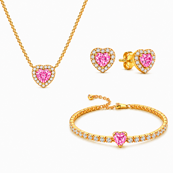 3790d592-1be5-4f77-a727-b2d14d6079e8.png Set bijuterii Cercei,Bratara si Colier Pink Heart Cu Aur