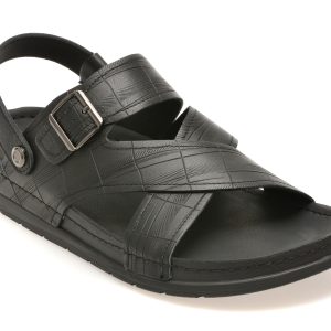 Sandale OTTER negre, 25098, din piele naturala