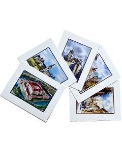 Set 2 color: Suvenir din Transilvania. Reproduceri pe carton cu monumente din Romania