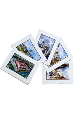 Set 2 color: Suvenir din Transilvania. Reproduceri pe carton cu monumente din Romania