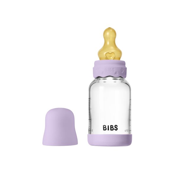 50192291_5713795265756_bibs_glassbohemebabybottle_rnd_ltx_120ml_f1_violetsky_1_2000x2000highres.jpg Set complet biberon BIBS Boheme din sticla anticolici cu tetina din latex, flux lent, 120 ml, Violet Sky