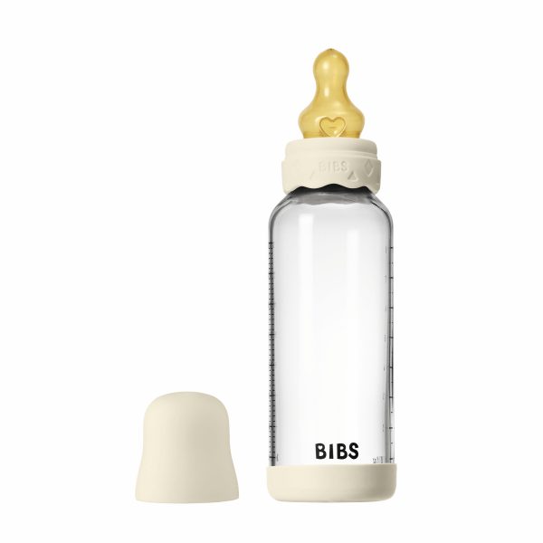 50202216_5713795265770_bibs_glassbohemebabybottle_rnd_ltx_240ml_f2_ivory_1_2000x2000highres.jpg Set complet biberon BIBS Boheme din sticla anticolici cu tetina din latex, flux mediu, 240 ml, Ivory