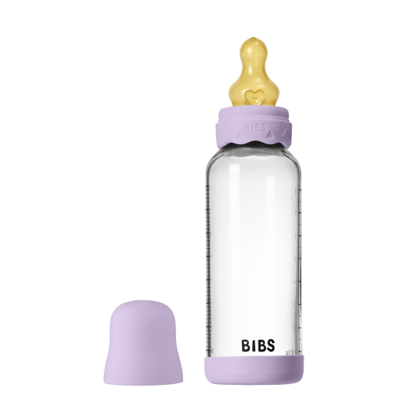 50202291_5713795265787_bibs_glassbohemebabybottle_rnd_ltx_240ml_f2_violetsky_1_2000x2000highres.png Set complet biberon BIBS Boheme din sticla anticolici cu tetina din latex, flux mediu, 240 ml, Violet Sky