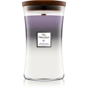 Woodwick Trilogy Amethyst Sky lumânare parfumată cu fitil din lemn
