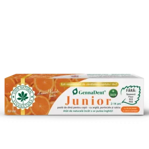 GennaDent Junior Portocale – Pastă de Dinți Naturală pentru Copii cu Argilă și Portocale, fără Fluor, 80 ml | Vivanatura