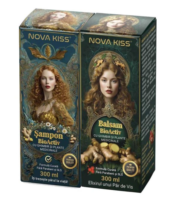 Set Sampon si Balsam cu Ghimbir Impotriva Caderii Parului, Efect Regenerator, Formula Premium, NOVA KISS  , 2 x 300 ml