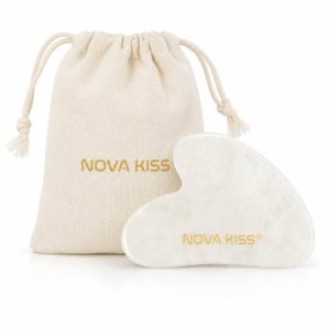 Piatra Gua Sha din Jad Natural NOVA KISS   pentru Masaj Facial, Antirid si Drenaj Limfatic, Include Saculet de Bumbac
