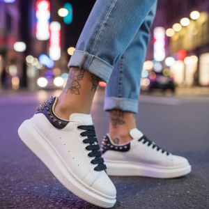 Adidasi dama albi cu negru casual  6626 N17-3