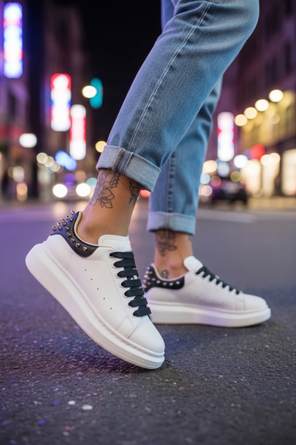 Adidasi dama albi cu negru casual  6626 N17-3