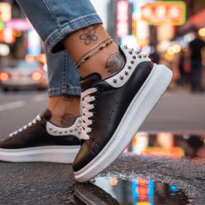 Adidasi dama negri cu alb casual  6626 N17-3