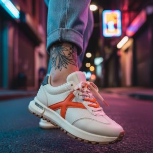 Adidasi dama albi cu portocaliu  casual 70456
