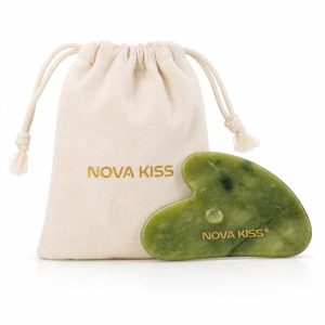 Piatra Gua Sha din Jad Natural NOVA KISS   pentru Masaj Facial, Antirid si Drenaj Limfatic, Include Saculet de Bumbac
